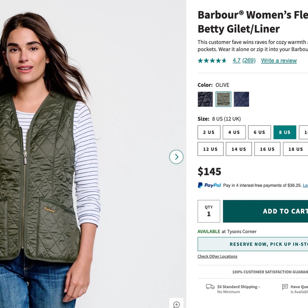 Barbour Fleece Betty Gilet/Liner |  Women's Vest | Olive Green